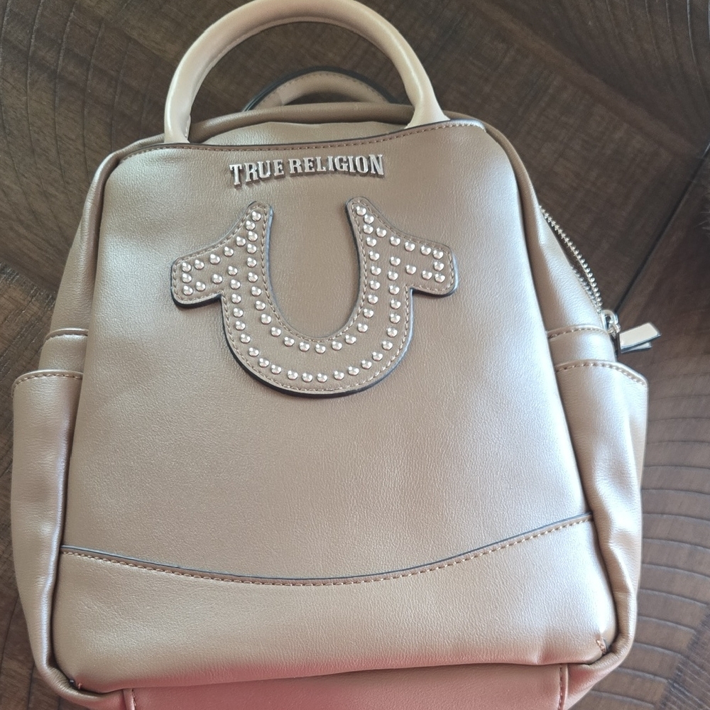 True Religion Beige Backpack with Studded Logo